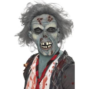 Halloween maska zombie šedá s vlasy