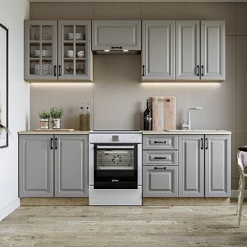 Halmar Kuchyňská sestava ELIZABETH 240cm korpus: dub sonoma čelo: šedá (12p=1sada)