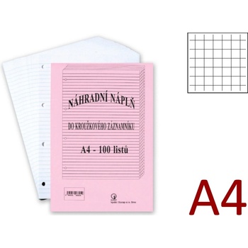 HIT OFFICE Náplň do kroužkového záznamníku A4 čtverečkovaná 100 listů