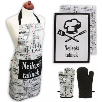 Home Elements Set Nejlepší tatínek zástěra chňapka s magnetem dvě utěrky