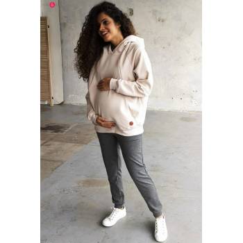 Hrubá těhotenská a kojící oversized mikina light beige
