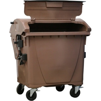 HTI Plastový kontejner 1100 l víko ve víku, hnědý