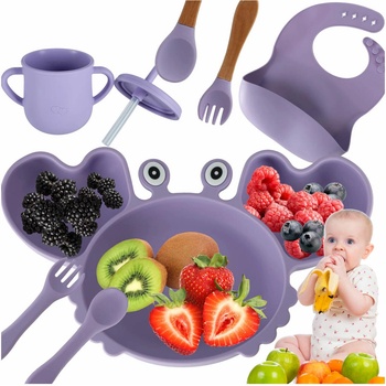 INKA Silikonové nádobí pro děti XXL sada krab fialová 9 ks