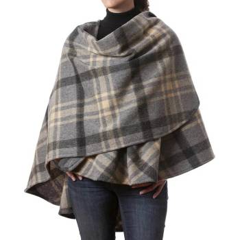 John Hanly Ruana pončo Grey Beige Check