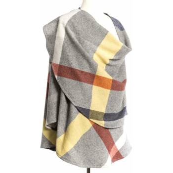 John Hanly Ruana pončo z jehněčí vlny Yellow Rust Charcoal Grey Check