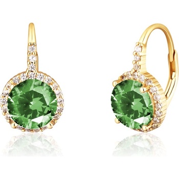 JVD Dámské stříbrné pozlacené klasické náušnice se zirkony a zelenými smaragdy SVLE0620SH2GZ00