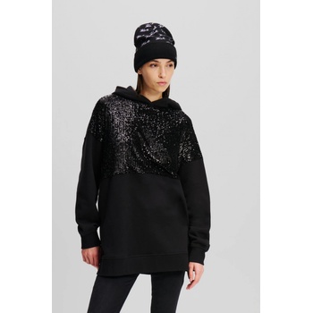Karl Lagerfeld FASHION SEQUIN LONG HOODIE BLACK