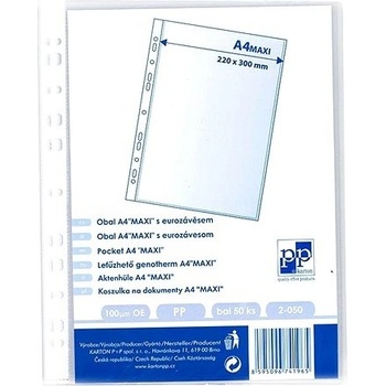 Karton P+P Prospektový obal A4 U MAXI PP eurozávěs - drsný, 100 µm, 220 × 300 mm, 50 ks