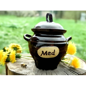 Keramikaportal.eu- dóza na med meďák v hnědé barvě s nápisem Med 250 ml