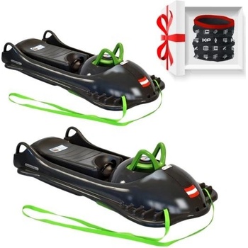 KHW Mountain Racer Xmas set AA - 2x dětské boby s volantem a ruční brzdou, antracit/antracit + dárek KP šátek