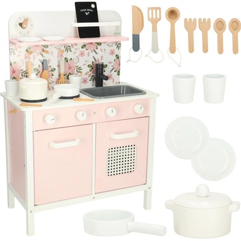 KIK DĚTSKÁ DŘEVĚNÁ KUCHYŇKA MDF LULILO FLORO S DOPLŇKY RŮŽOVÁ 82CM KX3832