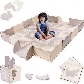 KIK Kontrastní pěnové puzzle 30 x 30 cm 36 ks šedá krémová