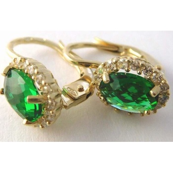 Klenoty Budín Mohutné dámské zlaté náušnice se zelenými smaragdy HK2316