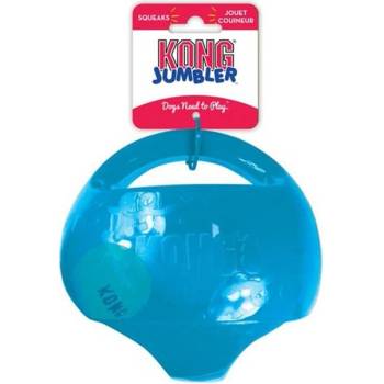 Kong hračka Jumbler gumový míč s rukojetí a tenisákem 18 cm mix barev