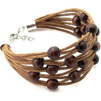 Kouzlo bižuterie Dřevěný náramek Divoženka na přání barva: 22.šňůrka hnědá, korálky: hnědá
