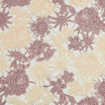 Krajka krémovo-mauve květy, š.120