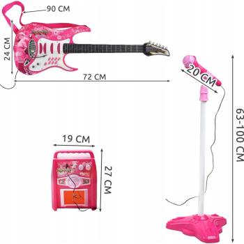 Kruzzel 22407 Dětská rocková elektrická kytara a zesilovač a mikrofon růžová