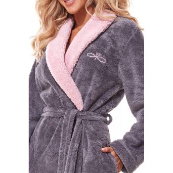 L&L dámský dlouhý župan 2314 DUO Tmavě šedá s růžovou