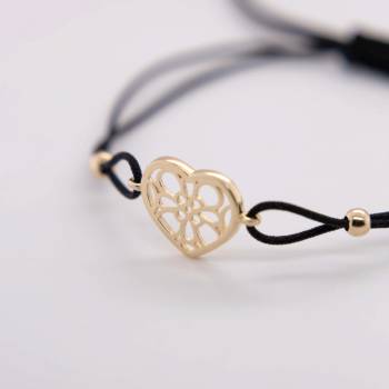 Lillian Vassago šňůrkový náramek se zlatým srdíčkem LLV90-NS003Y