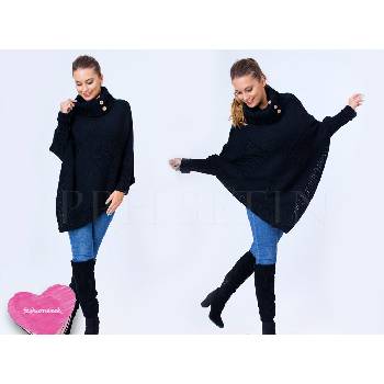 Luxusní Elegantní pončo s teplým rolákem s rukávy černý