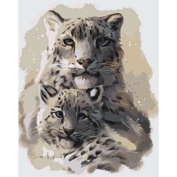 MALUJEŠ Malování podle čísel LEVHART SNĚŽNÝ S MLÁDĚTEM Rozměr 30 x 40 cm Rámování vypnuté plátno na rám