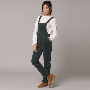 Manšestrové kalhoty s laclem tmavě zelená