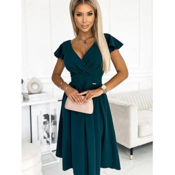 Matylda šaty s výstřihem a krátkým rukávem 425-1 tmavě zelené
