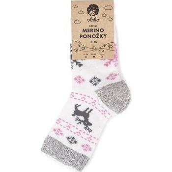 Merino Vlnka Dětské ponožky jelen růžová