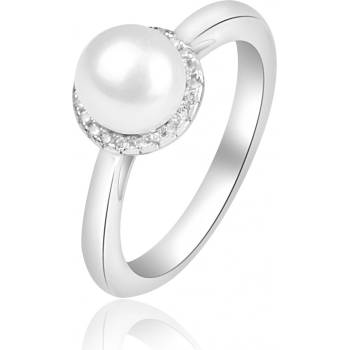 Meucci Stříbrný prsten s perlou a zirkony okolo SP103R