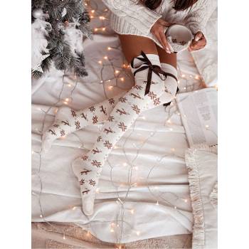 Milena Fashionweek vánoční nadkolenky ponožky nad koleno WHITE Bílá