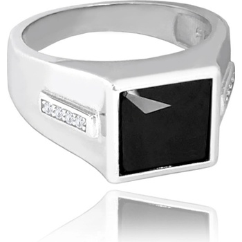 MINET JMAN0380SR Pánský pečetní stříbrný prsten s černým zirkonem