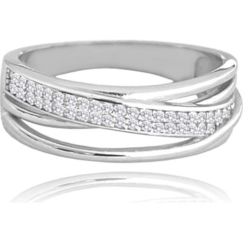 Minet JMAN0417SR Křížený stříbrný prsten s bílými zirkony