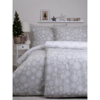 MKLuzkoviny.cz Vánoční bavlna povlečení Renforcé Vločky šedé140x200 70x90