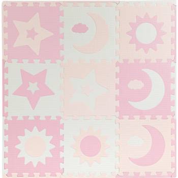 MoMi Hrací podložka NEBE pěnové puzzle růžové 9 ks