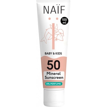 NAÏF ochranný krém na opalování pro děti a miminka bez parfemace SPF50 Baby & Kids (Mineral Sunscreen 0% Parfume) 100 ml