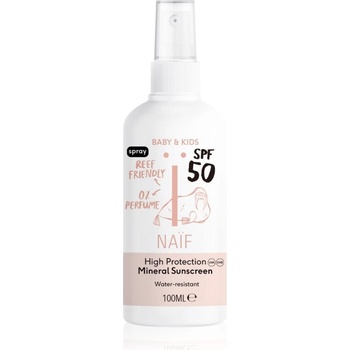 NAIF ochranný sprej na opalování SPF50 pro děti a miminka bez parfemace 100 ml