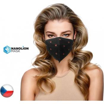Nanolion ultratenký nanorespirátor supreme protection FFP2 Černé srdíčka 5 ks