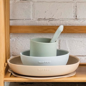 NATTOU Set jídelní silikonový ískovo zelený bez BPA 4 ks