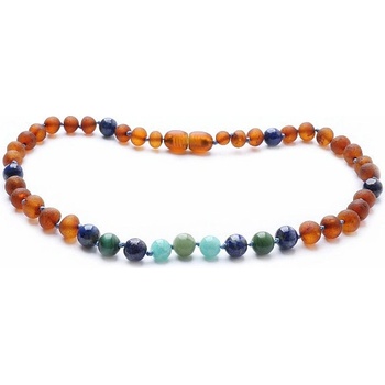 Nefertitis Jantarové korálky barvy koňaku s lapisem lazuli, amazonitem a jadeitem pro děti NF10672