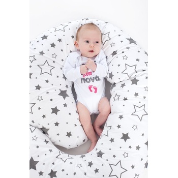 NEW BABY kojící polštář ve tvaru C Hvězdičky šedý