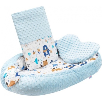 New Baby Luxusní hnízdečko s polštářkem a peřinkou z Minky modré Motýlci Modrá