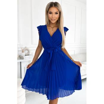 Numoco Polina šaty s výstřihem a volánky 374-4 královská modř