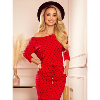 Numoco Sportovní šaty se vázáním a kapsami červená s černými puntíky