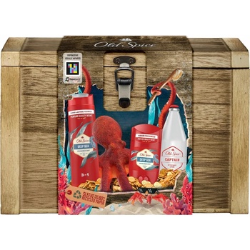 Old Spice Deep Sea sada deostick 50 ml + sprchový gel 3v1 250 ml + voda po holení 100 ml + dřevěná truhlička