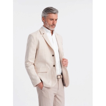 Ombre Men's REGULAR cut jacket with linen light beige krémová