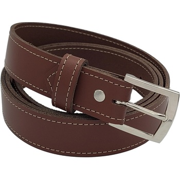 Opaskujse dětský kožený opasek basic kůže hnědá prošití béžové spona lesklá pochromovaná