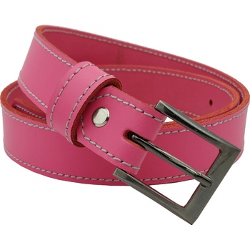 Opaskujse dětský kožený opasek basic kůže růžová prošití šedé jednotrnová spona leštěná hranatá kovová