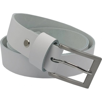 Opaskujse dětský kožený opasek bílá kůže spona hranatá leštěná pochromovaná