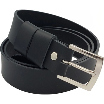 Opaskujse dětský kožený opasek černá kůže spona hranatá leštěná pochromovaná