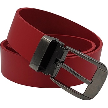 Opaskujse dětský kožený opasek červená kůže spona hranatá leštěná kovová